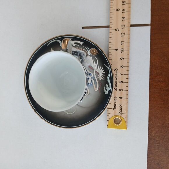 Dragonware Lithophane Demitasse Cup Saucer EUC Vtg Japanese Moriage - Picture 6 of 10